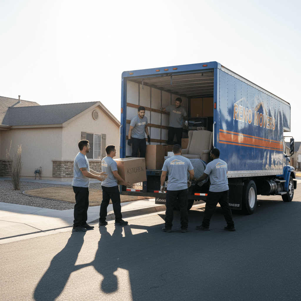 Punctual and organized moving team loading boxes into truck